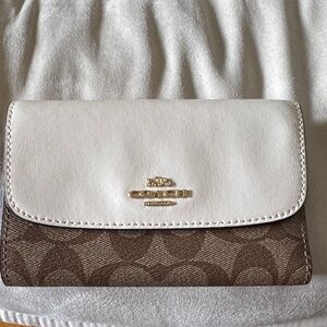 Coach White and Brown Signature Wallet